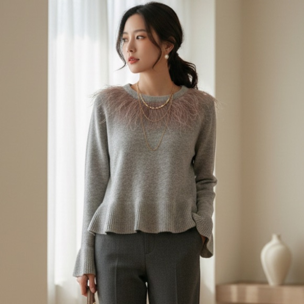 Cinq a Sept Feather Wool Cardigan Sweater Pullover Knitted Gray XS